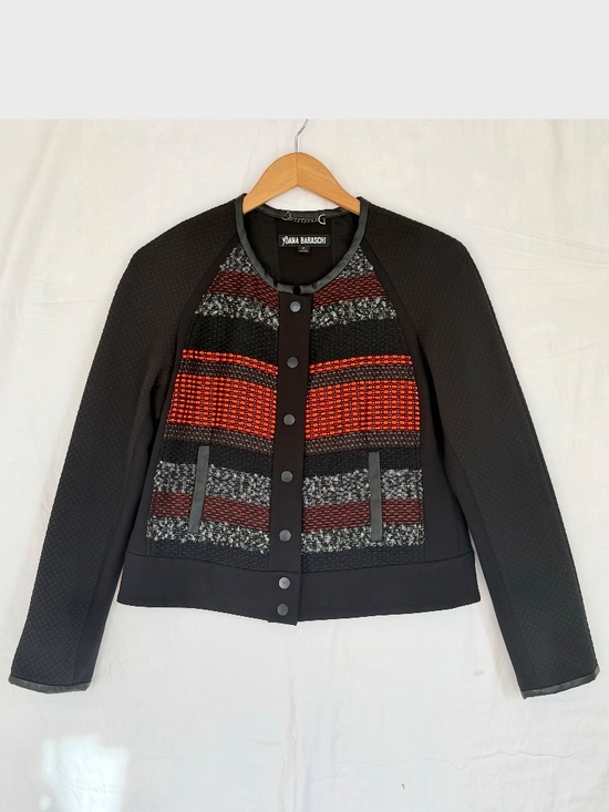 Yoana Baraschi Jackets & Blazers - Yoana Baraschi Sz 8 Black Orange Quilted Tweed Five Star Shaper Jacket